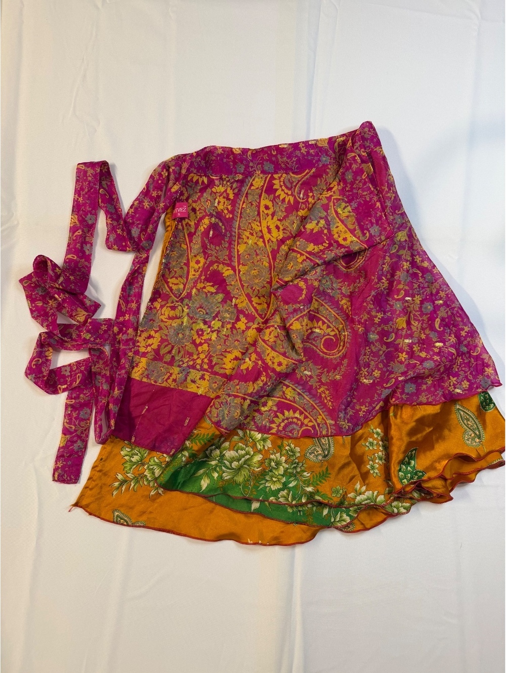 WEVEZ Floral Pattern Wrap Skirt in Pink and Orange Silk Blend